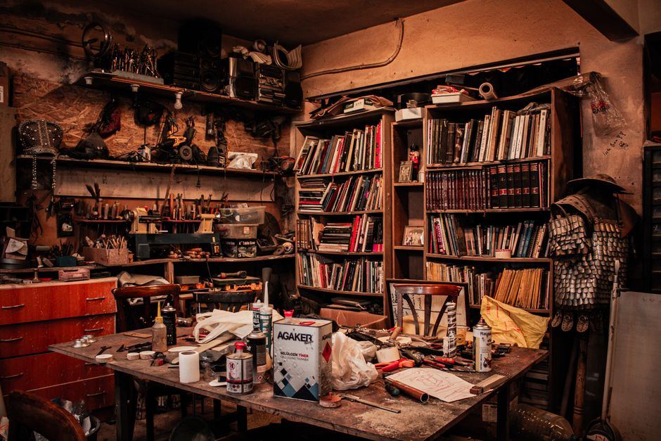 Cluttered room, before